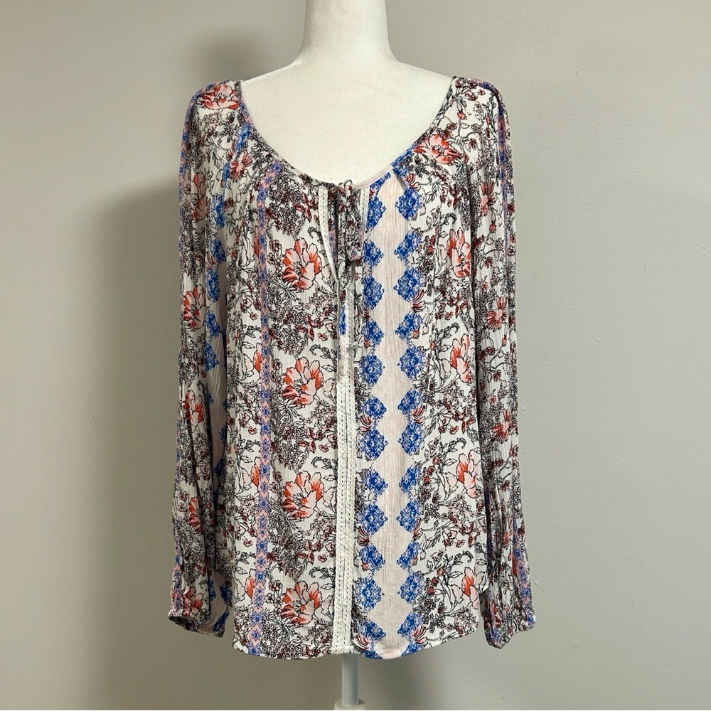Stoosh Floral Peasant Blouse | Boho Top | NWT | Size L